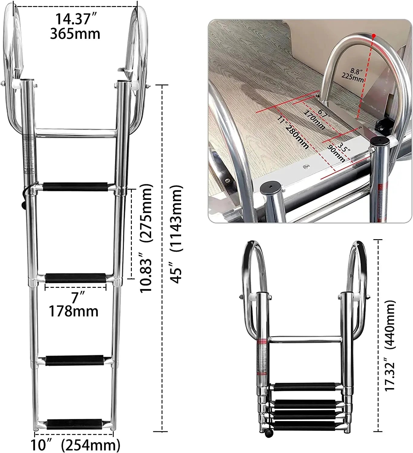 4 Step Stainless Steel Boat Boarding Ladder