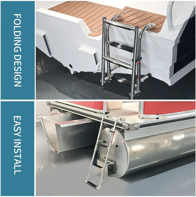 4 Step Folding Ladder Stainless Steel Pontoon Ladder