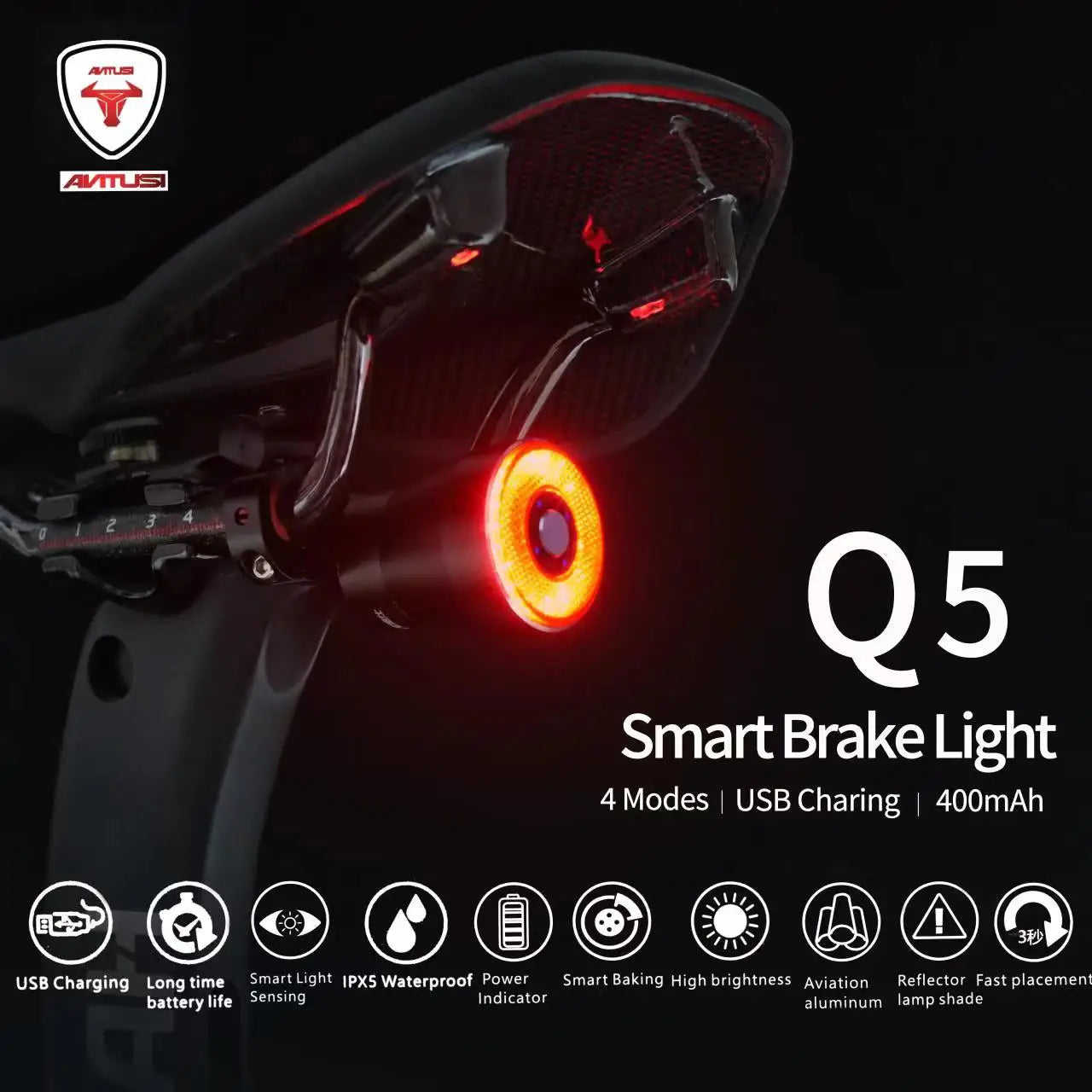 Bicycle Smart Auto Brake Sensing Light IPx6 Waterproof